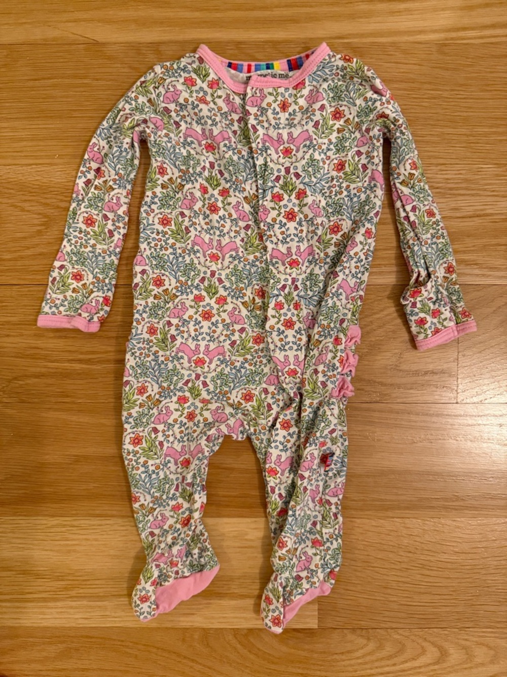 Magnetic Me Pink, Green and White Floral Footed One-Piece